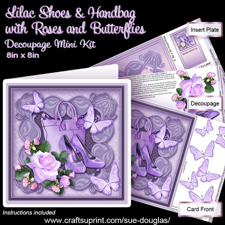 Lilac Shoes & Handbag with Roses & Butterflies 8x8 Decoupage