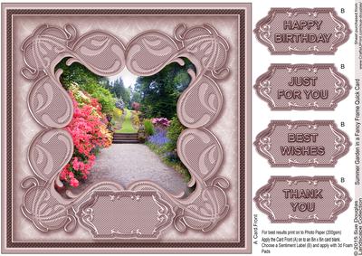 Summer Garden in a Fancy Frame 8in x 8in Quick Card