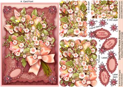 Dried Peach Roses Bouquet, Scalloped Rectangular Pyramage