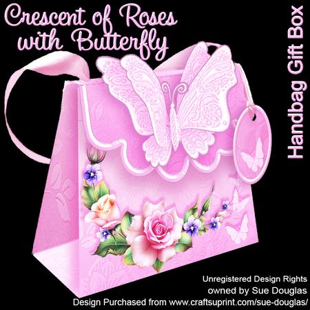 Handbag Gift Box Crescent of Roses with Butterfly