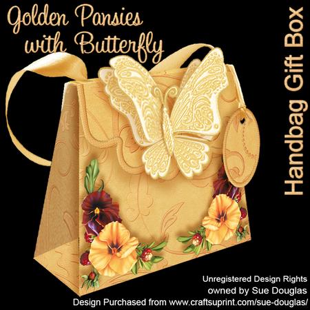 Handbag Gift Box Golden Pansies with Butterfly
