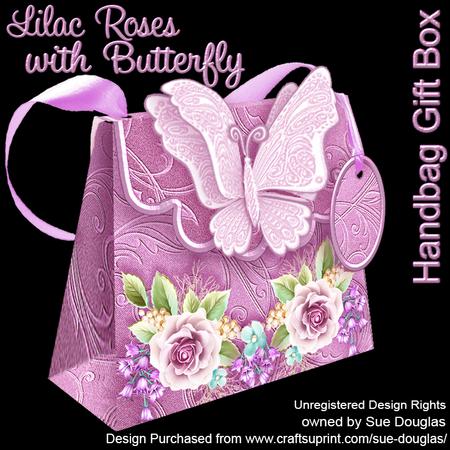Handbag Gift Box Lilac Roses with Butterfly