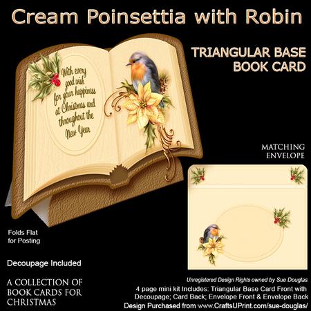 Christmas Book - Cream Poinsettia with Robin