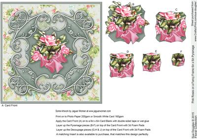 Pink Roses on a Fancy Frame 6in x 6in Pyramage