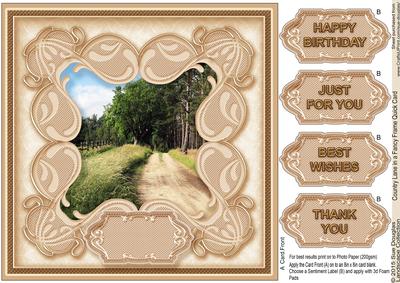 Country Lane in a Fancy Frame 8in x 8in Quick Card