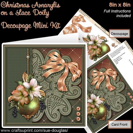 Christmas Amaryllis on a Lace Doily 8in x 8in Decoupage Kit