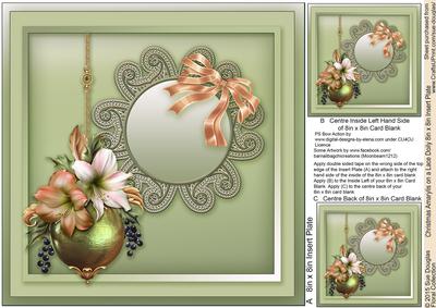Christmas Amarylis on a Lace Doily Matching 8x8 Insert Plate