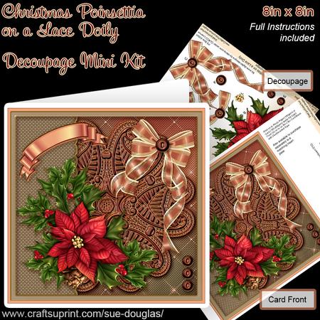 Christmas Poinsettia on a Lace Doily 8in x 8in Decoupage Kit