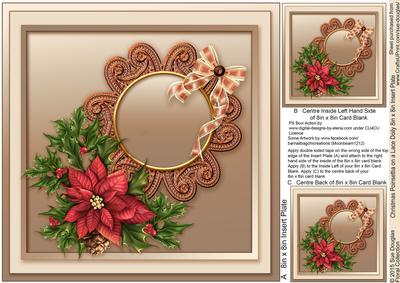 Christmas Poinsettia on a Lace Doily Matching 8inx8in Insert