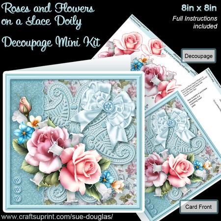 Roses and Flowers on a Lace Doily 8 x 8 Decoupage Mini Kit