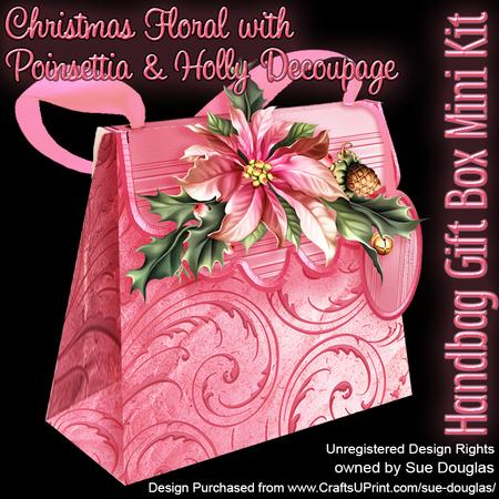 Handbag Gift Box Christmas Floral with Poinsettia & Holly