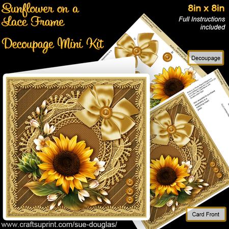 Sunflower on a Lace Frame 8in x 8in Decoupage Mini Kit