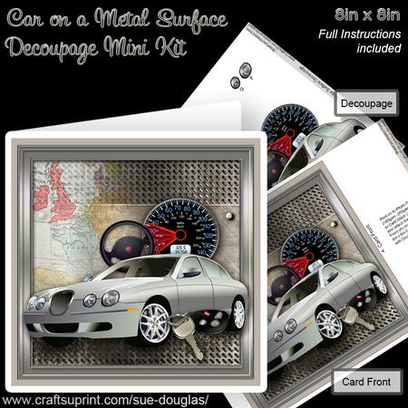 Car on a Metal Surface 8in x 8in Decoupage Mini Kit