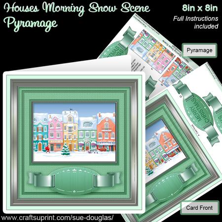 Houses Morning Snow Scene 8in x 8in Pyramage Mini Kit