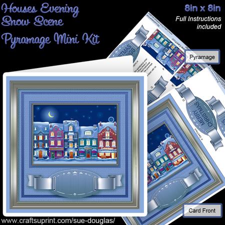Houses Evening Snow Scene 8in x 8in Pyramage Mini Kit