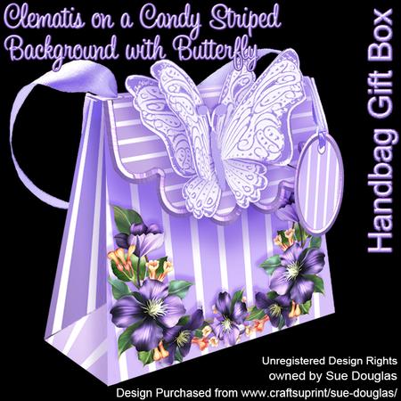 Handbag Gift Box Clematis on a Striped Bgd with Butterfly