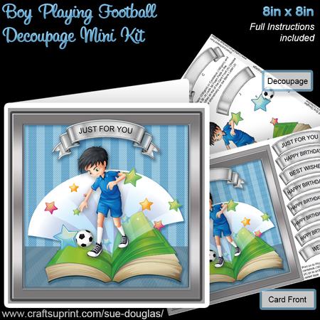 Boy Playing Football 8in x 8in Decoupage Mini Kit
