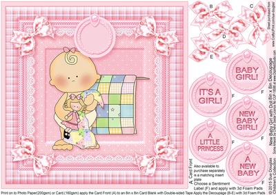 New Baby Girl with Doll 8in x 8in Decoupage