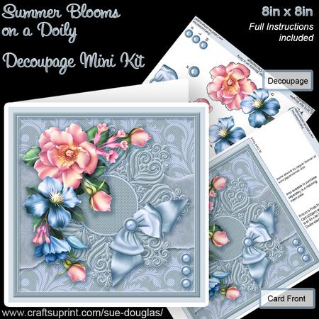 Summer Blooms on a Doily 8in x 8in Decoupage Mini Kit