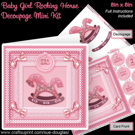 Baby Girl Rocking Horse 8in x 8in Decoupage Mini Kit