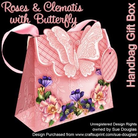 Handbag Gift Box Roses & Clematis with Butterfly