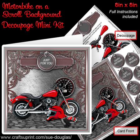 Motorbike on a Scroll Background 8inx 8in Decoupage Mini Kit