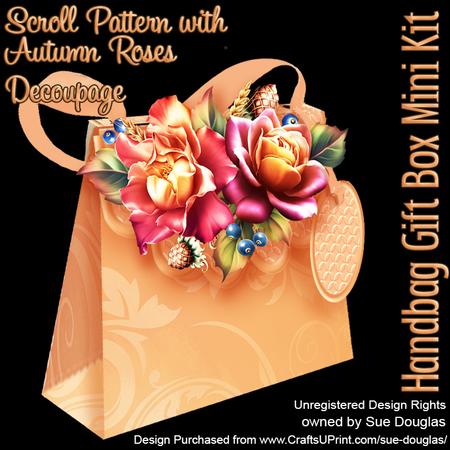 Handbag Gift Box Scroll Pattern with Autumn Roses Decoupage