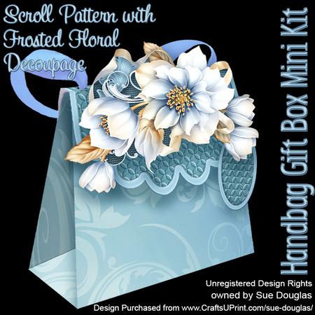 Handbag Gift Box Scroll Pattern with Frosted Floral Decoupag