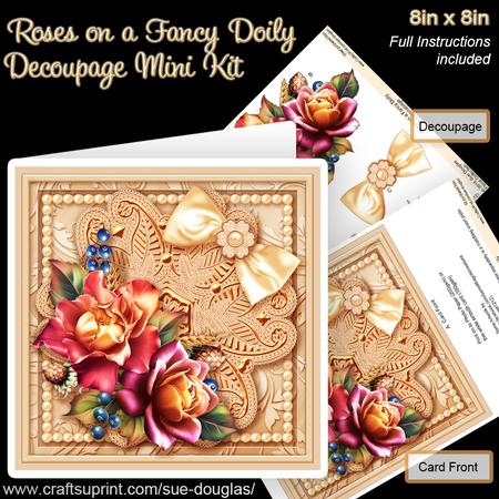 Roses on a Fancy Doily 8in x 8in Decoupage Mini Kit