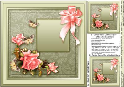 Coral Roses on a Doily with Butterflies Matching 8x8 Insert