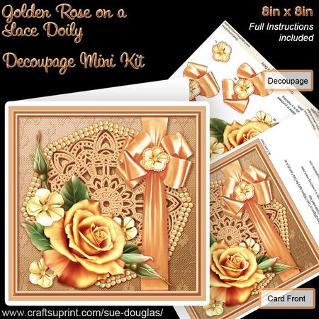 Golden Rose on a Lace Doily 8in x 8in Decoupage Mini Kit