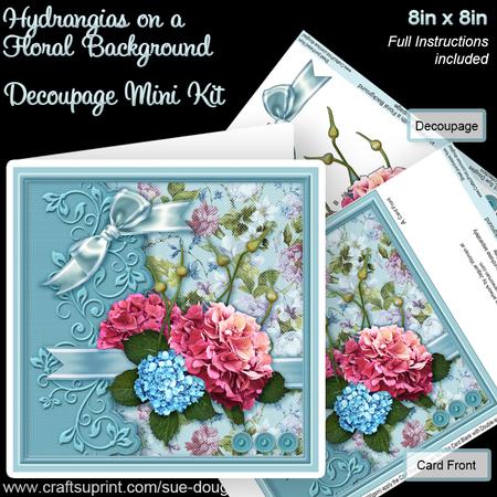 Hydrangias on a Floral Background 8inx8in Decoupage Mini Kit