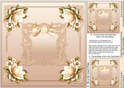 Cream Roses on a Lace Frame Matching 8inx8in Insert Plate