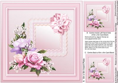 Roses on a Lace and Pearls Frame Matching 8x8 Insert Plate
