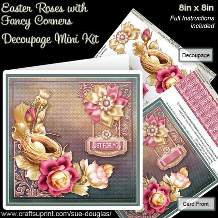 Easter Roses with Fancy Corners 8in x 8in Decoupage Mini Kit