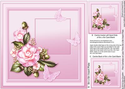 Pink Camelias on Lace Trims 8in x 8in Insert Plate