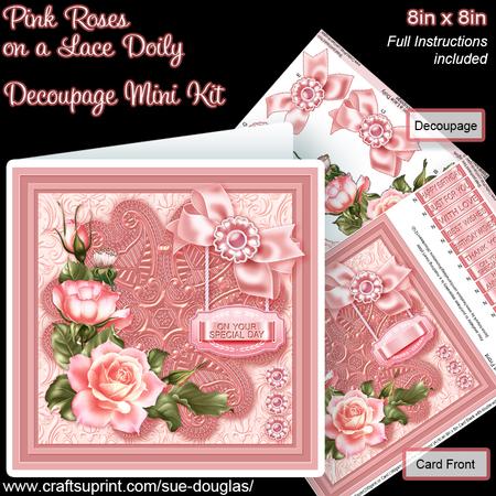 Pink Roses on a Lace Doily 8in x 8in Decoupage Mini Kit