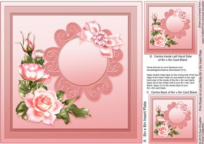 Pink Roses on a Lace Doily Matching 8in x 8in Insert Plate