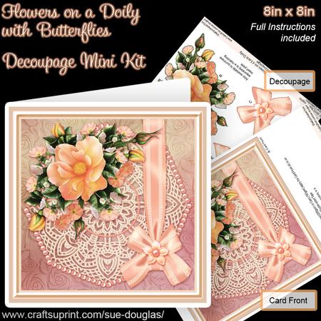 Vintage Peach Roses on a Lace Doily 8in x 8in Decoupage Mini