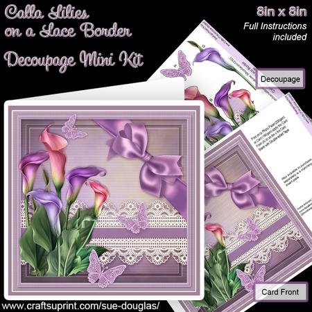 Calla Lilies on a Lace Border 8in x 8in Decoupage Mini Kit