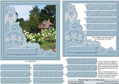 Rose Cottage 6in x 6in Decoupage