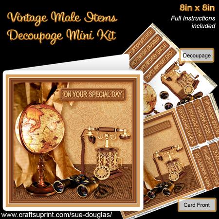 Vintage Male Items 8in x 8in Decoupage Mini Kit