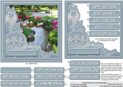 Floral Pond 6in x 6in Decoupage