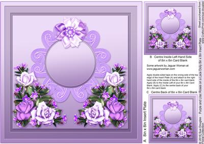 Purple and Lilac Roses on a Lace Doily Matching 8inx8in Ins
