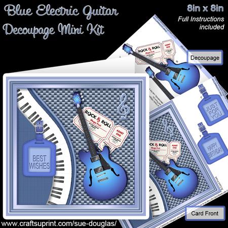 Blue Electric Guitar 8in x 8in Decoupage Mini Kit