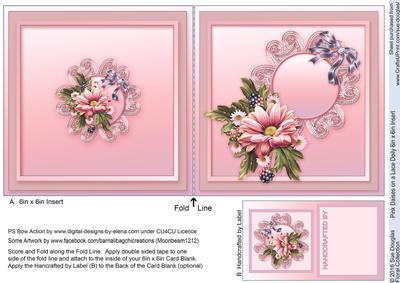 Pink Daisies on a Lace Doily 6in x 6in Insert
