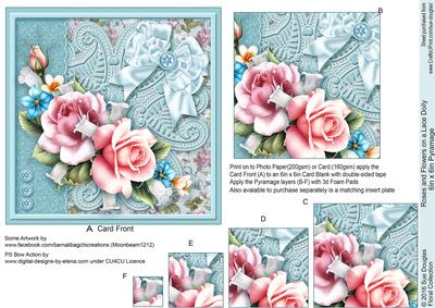 Roses and Flowers on a Lace Doily 6in x 6in Pyramage