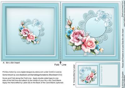 Roses and Flowers on a Lace Doily 6in x 6in Insert