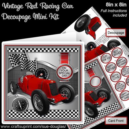 Vintage Red Racing Car 8in x 8in Decoupage Mini Kit