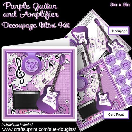 Purple Guitar and Amplifier 8in x 8in Decoupage Mini Kit